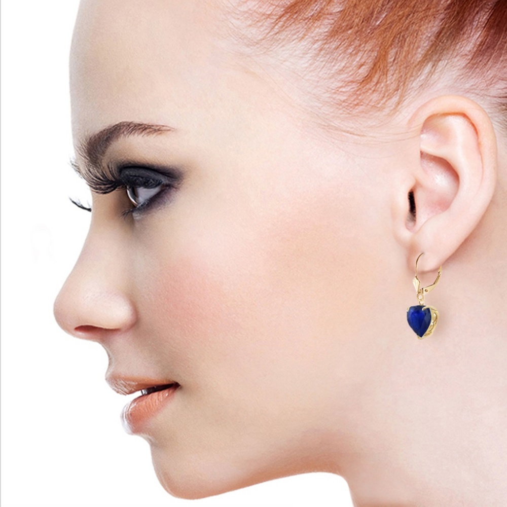 LEVER BACK EARRINGS NATURAL 10mm HEART SAPPHIRES - Picture 3 of 6